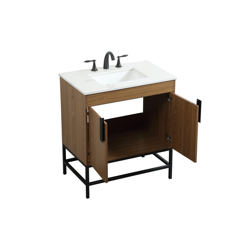 30 " W Freestanding Standard Free Standing 1 Single Vanity Bathroom Vanity With Engineered Marble Top, Walnut Brown