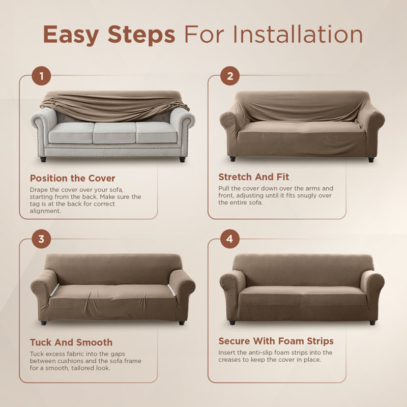 Premium Stretch Spandex Sofa Cover - Durable, Stylish & Easy-Fit Slipcover, Coffee/Sand, 179cm H x 165cm W - (1 Seater)