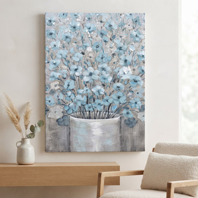 Turquoise Floral Vase Canvas Wall Art