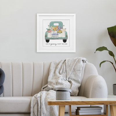 «Enjoy Ride Floral Truck», reproduction encadrée sous verre encadrée de lettres et de lignes
