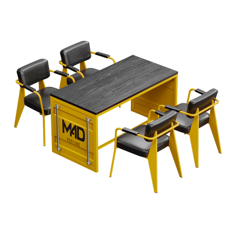 Katrisa 4 - Person Solid Wood Top Trestle Base Dining Set, Black/Yellow