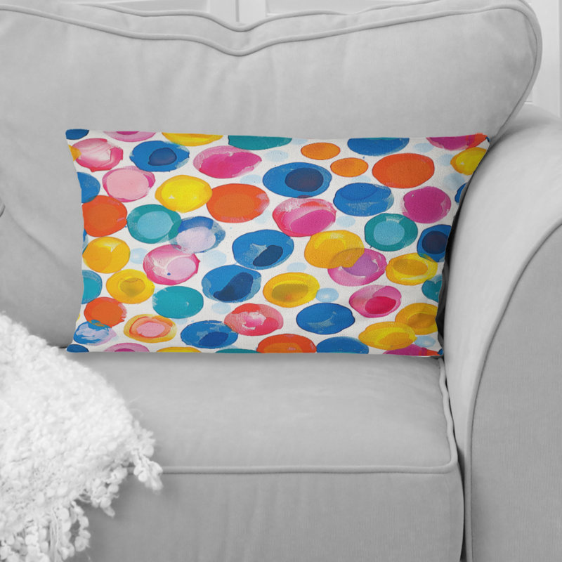 Blue Green Polka Dot Pattern - Polka Dot Lumbar Pillow