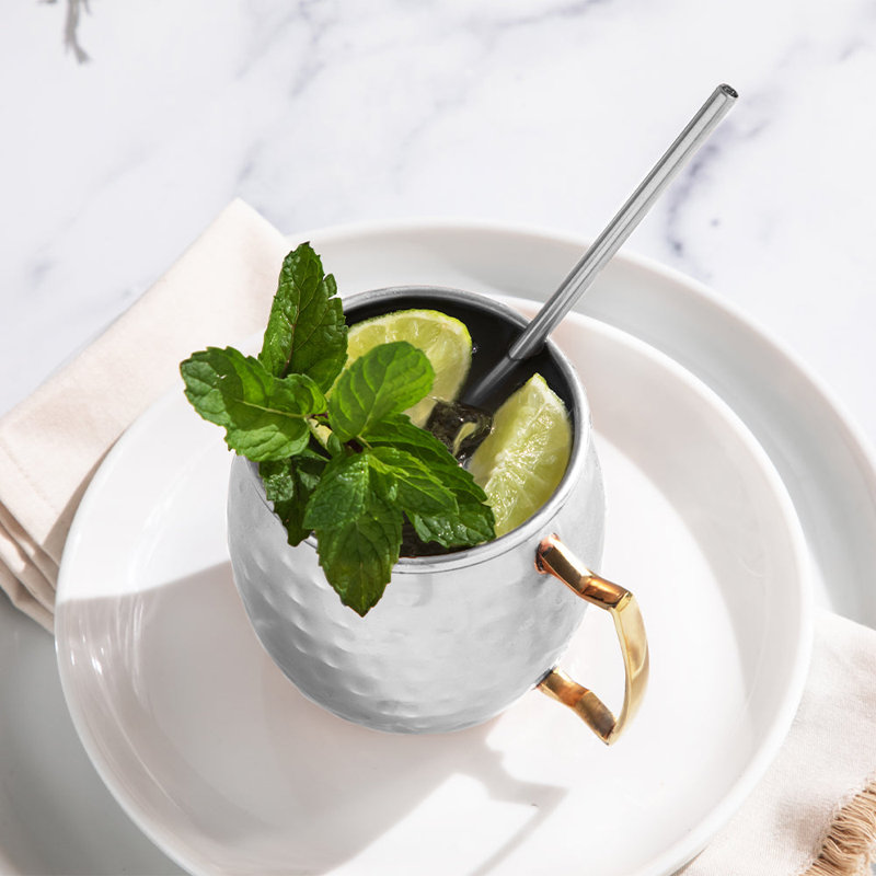 Ensemble de bar à cocktail en acier inoxydable Moscow Mule Mugs 14 oz pour cocktails et boissons froides, Silver
