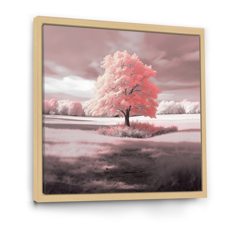 Majestic Tree In Delicate Pink Retro Photography - Landscape Trees Canvas Art Print, H 24 po x l 24 po x P 1 po
