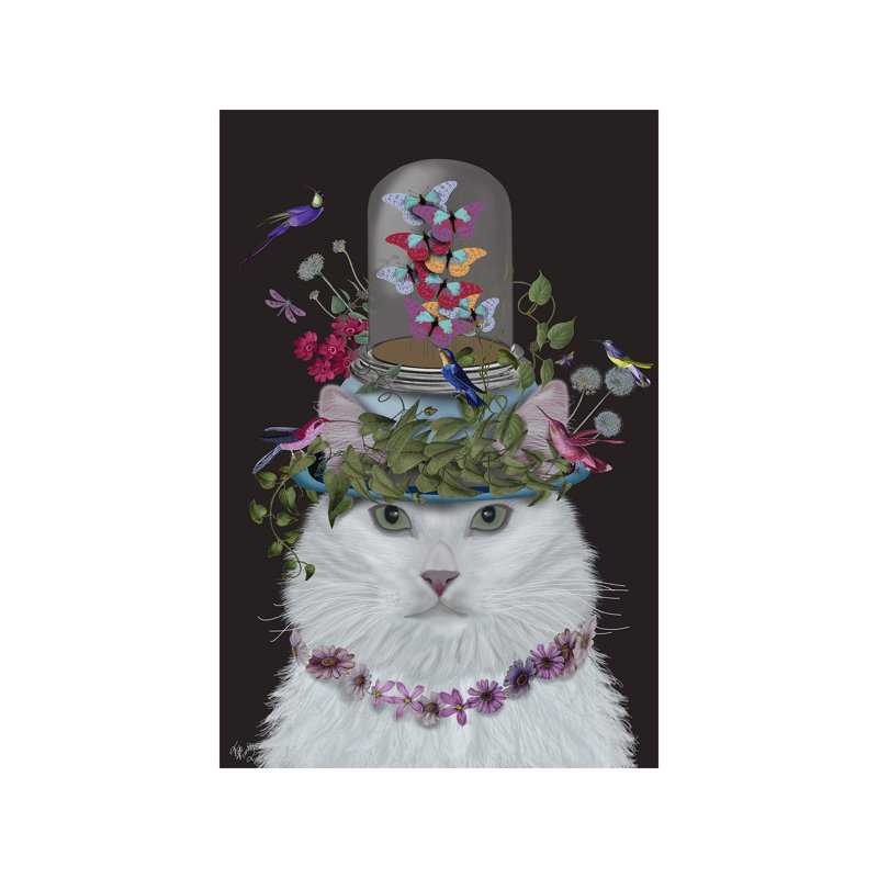 Cat With Butterfly Bell Jar III by Fab Funky - Wrapped Canvas Print, 30.48cm H x 20.32cm W x 1.91cm D