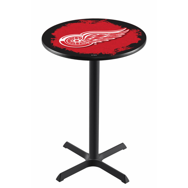 NHL Round Metal Base Dining Table, Detroit Red Wings