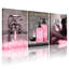 Ensemble de 3 tableaux muraux sur toile rose scintillante représentant une femme et un maquillage pour salle de bain.-320260463