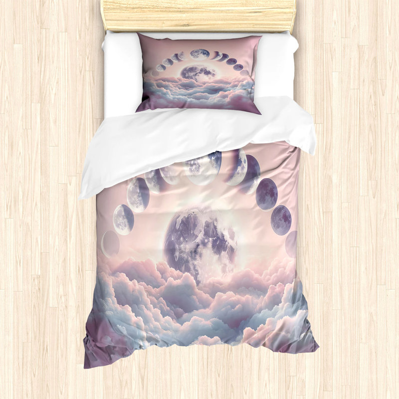 Twin Mauve and Blue Moon Phases Duvet Cover Set