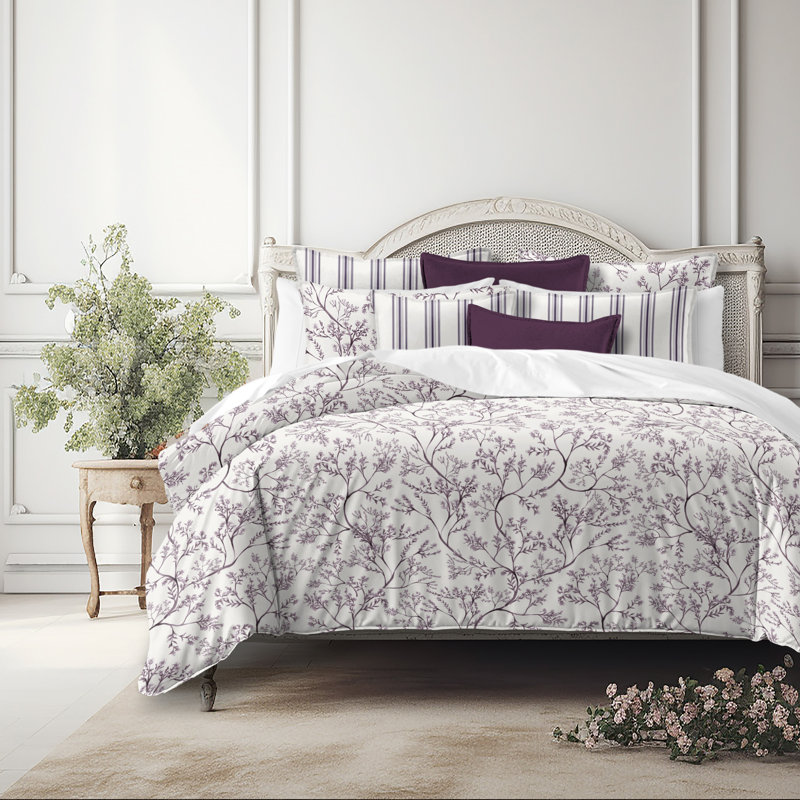 Tinsley Plum Cotton Duvet Cover Set, King Duvet Cover + 7 Additional Pieces