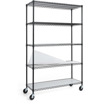 CAPHAUS NSF Commercial Grade Heavy Duty 5-Tier Wire Shelving w/Wheels, Leveling Feet & Liners, 48 x 18 x 76, Black