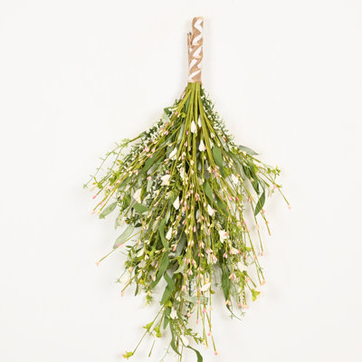 28" Artificial Farmhouse Spring Summer Teardrop Hanging Bunch Greenery Leaves Berry Bellflower Floral Door Swag Front Door Wreath Décor
