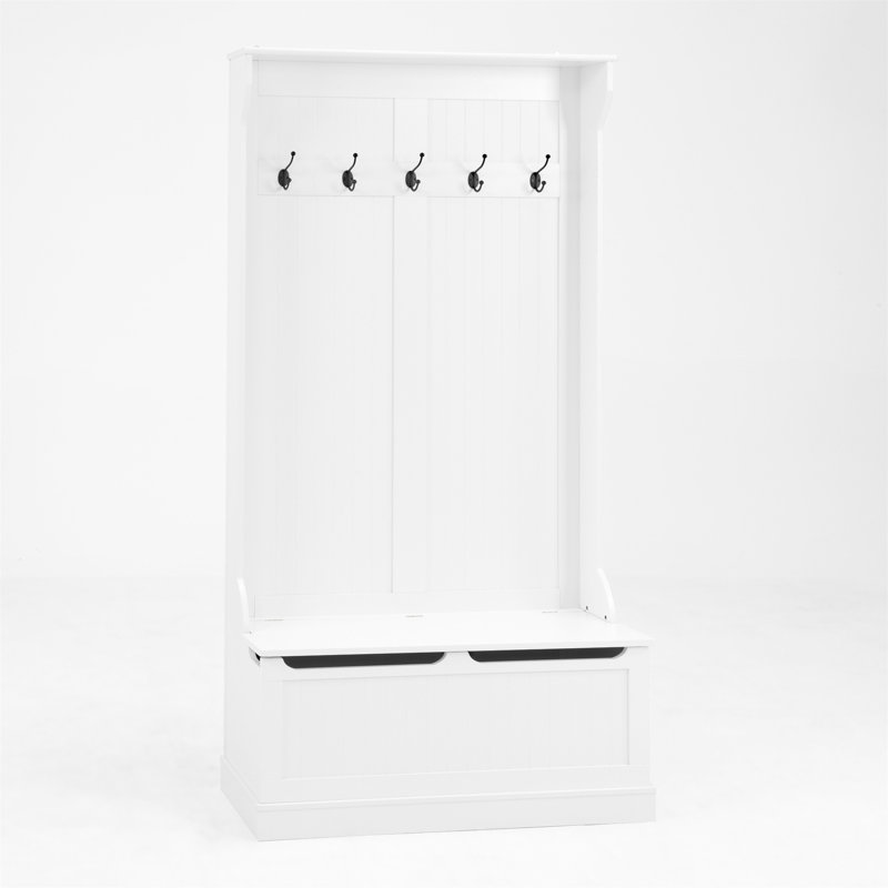 Entryway Bench With Standing Coat Rack, Hall Tree With Shoe Storage Bench, Entryway Organizer With 5 Hooks