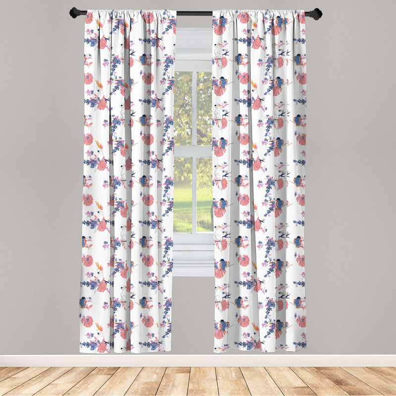 Paire de rideaux semi-transparents avec passe-tringle Birds, 28 po x 63 po