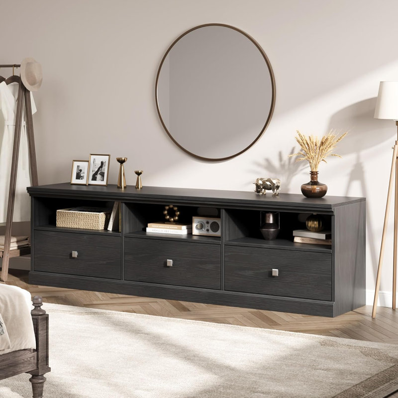 70-Inch TV Stand for 65-75 Inch TVs, Entertainment Center with 3 Storage Drawers and Open Shelves for Living Room or Bedroom
