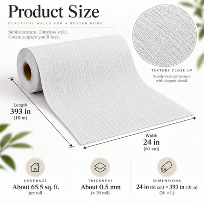 Papier peint autocollant texturé imitation paille blanche, rouleau de vinyle 61 x 1000 mm
