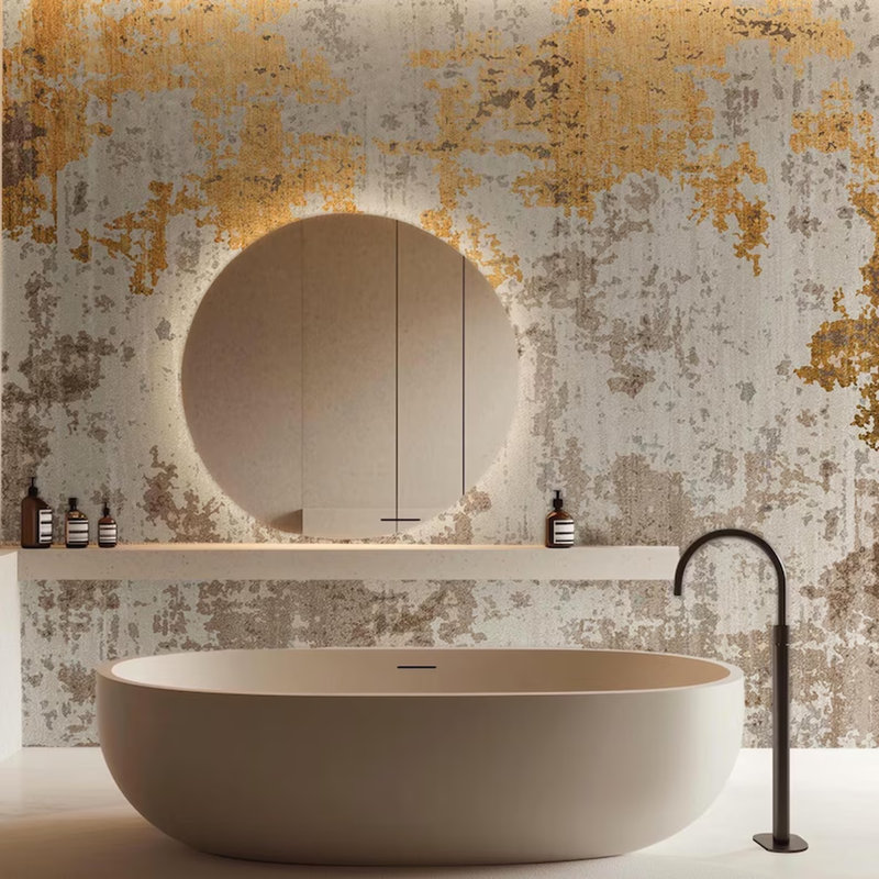 Murale abstraite texturée beige doré, L 108 po x l 96 po