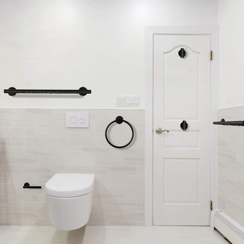 Ensemble de porte-serviettes de salle de bain en acier inoxydable 6 pièces, Noir mat