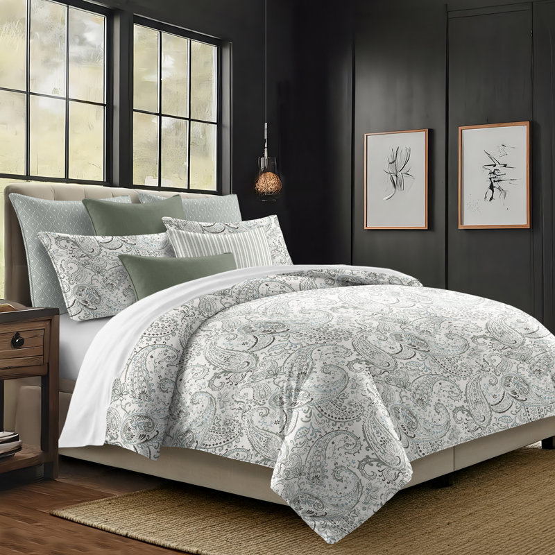 Paisley Seafoam Cotton Coverlet Set, California King Coverlet + 7 Additional Pieces