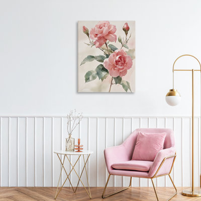 «Pink Watercolor Roses and Buds Canvas», conception par Petal Prints Design