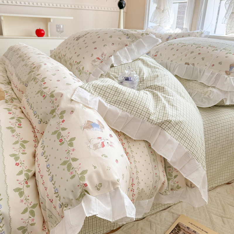 Ensemble d'édredon en microfibre à imprimé floral, Édredon simple TG + 2 taies d'oreiller