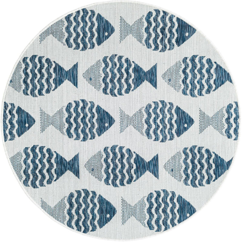 Tapis contemporain bleu marine Daitzman, Rond 4 pi 1 po