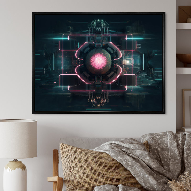 Abstrait futuriste lotus sur toile, H 16 po x l 32 po x P 1 po, Cadre flottant noir
