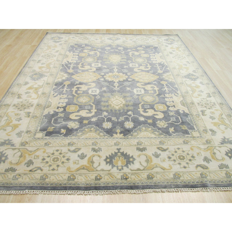 Hand Knotted Wool Geometric Area Rug in Blue