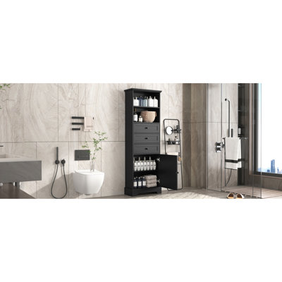 Grande armoire de rangement blanche avec 3 tiroirs et tablettes réglables pour salle de bain, bureau, bureau et intérieur, panneau de fibres à densité moyenne avec finition peinte (ancien numéro de référence: WF298151AAK)