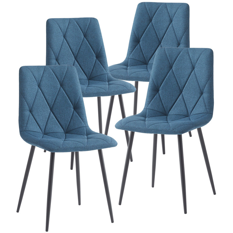 4 Pieces Upholstered Side Chair High Back Dining Chair With Metal Legs, 4, Blue