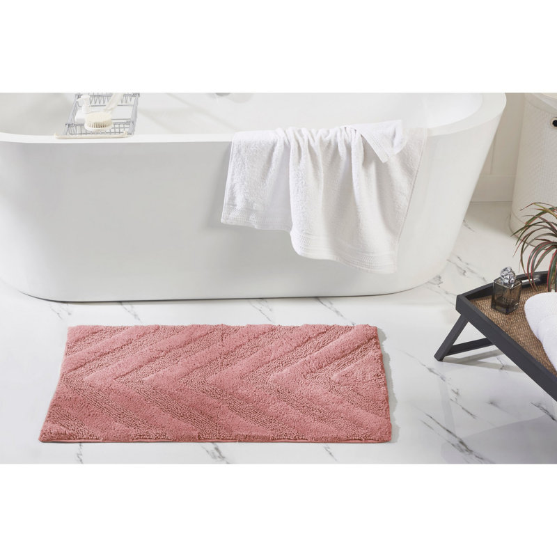 Tapis pour salle de bain touffeté à 100% coton Branston 1990 GSM avec envers antidérapant, certifié OEKO-TEX, lavable à la machine, motif à chevrons luxueux, tapis de salle de bain ultra doux et absorbant, rectangle 21 po x 34 po, rose