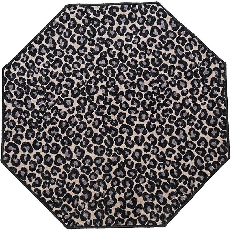 Tapis noir / gris à imprimé animal, Octogone 7 pi