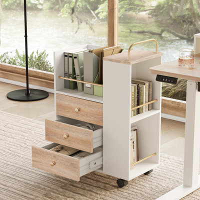 19.7”Wide 3 Drawer Mobile File Cabinet with Locking Wheels & Storage Shelves - Compact Home Office Utility Cart