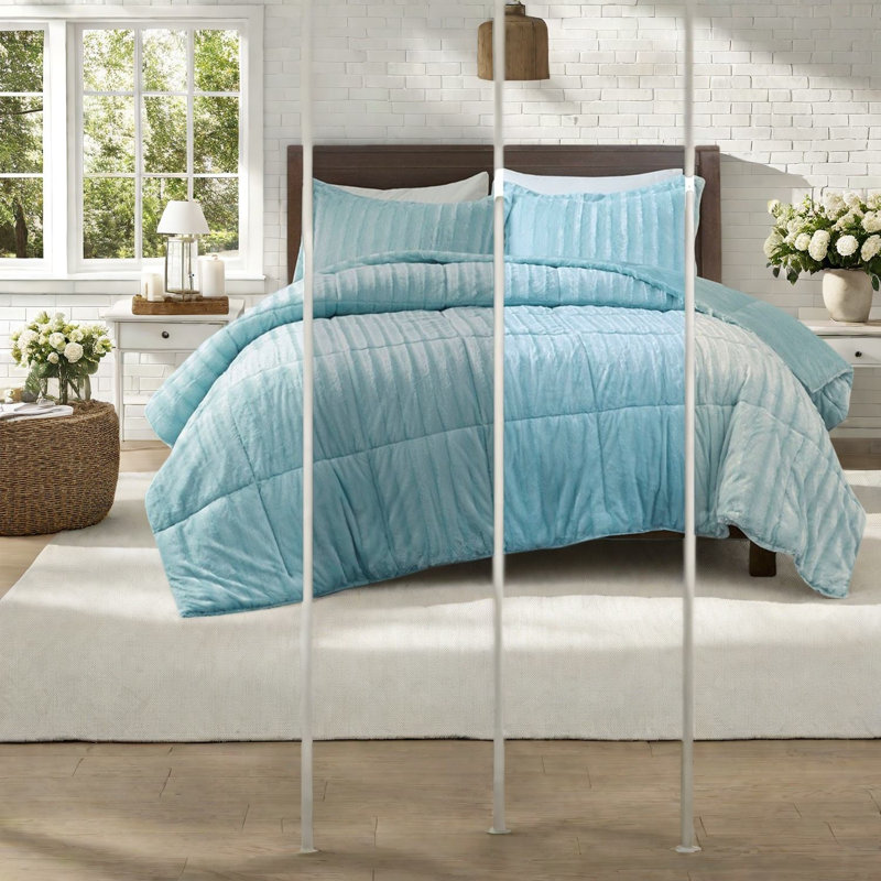 Ensembles de literie en polyester bleu sarcelle, édredon en fausse fourrure moderne avec taies décoratives pour la maison