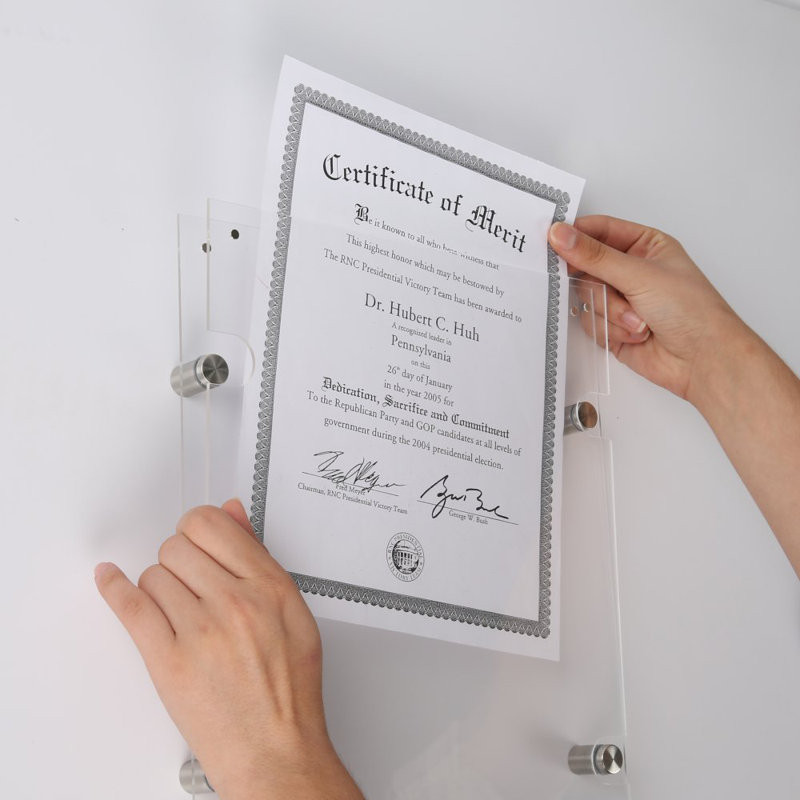 Wall Mount Clear Acrylic Floating Picture Frame with Brushed Silver Standoff Hardware