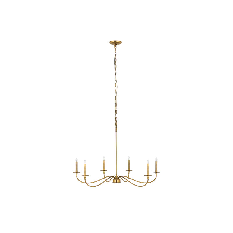 Lustre traditionnel / classique à 6 lumières de style bougie Ajmer, H 29 po x l 42 po x P 42 po, Laiton frotté