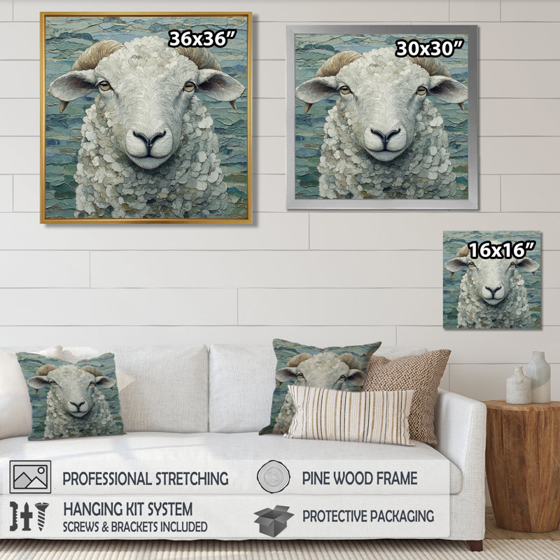 Portrait de mouton Drenna Ewes, Reproduction encadrée d'une seule photo, H 16 po x l 16 po, Doré