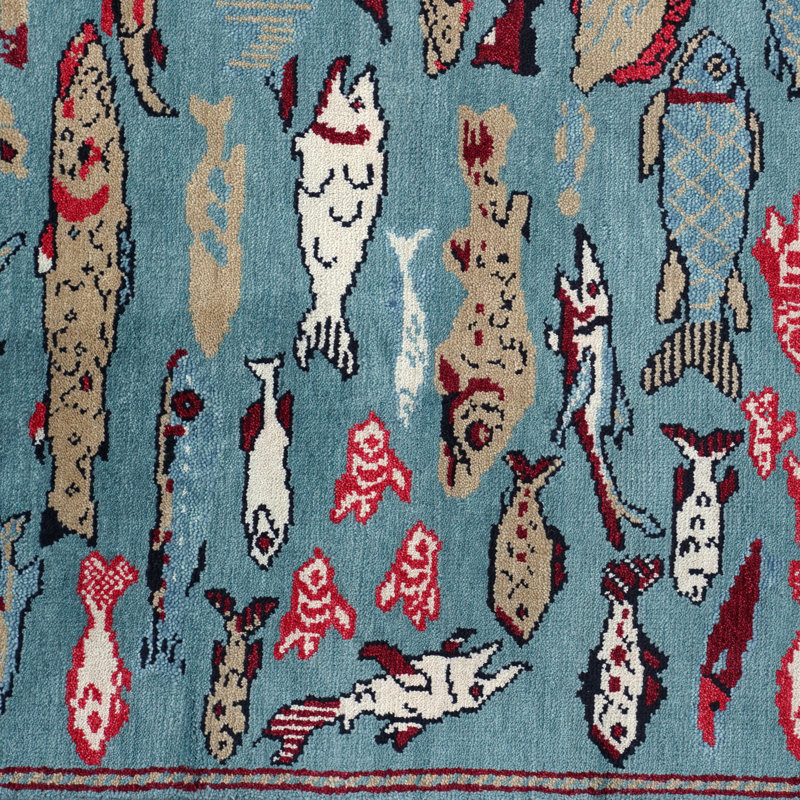 Fish Design Wool Area Rug