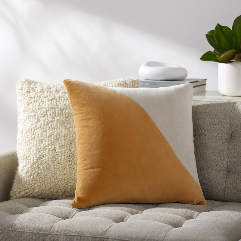 Denny Cotton Throw Pillow, Down, 18" x 18", Yellow