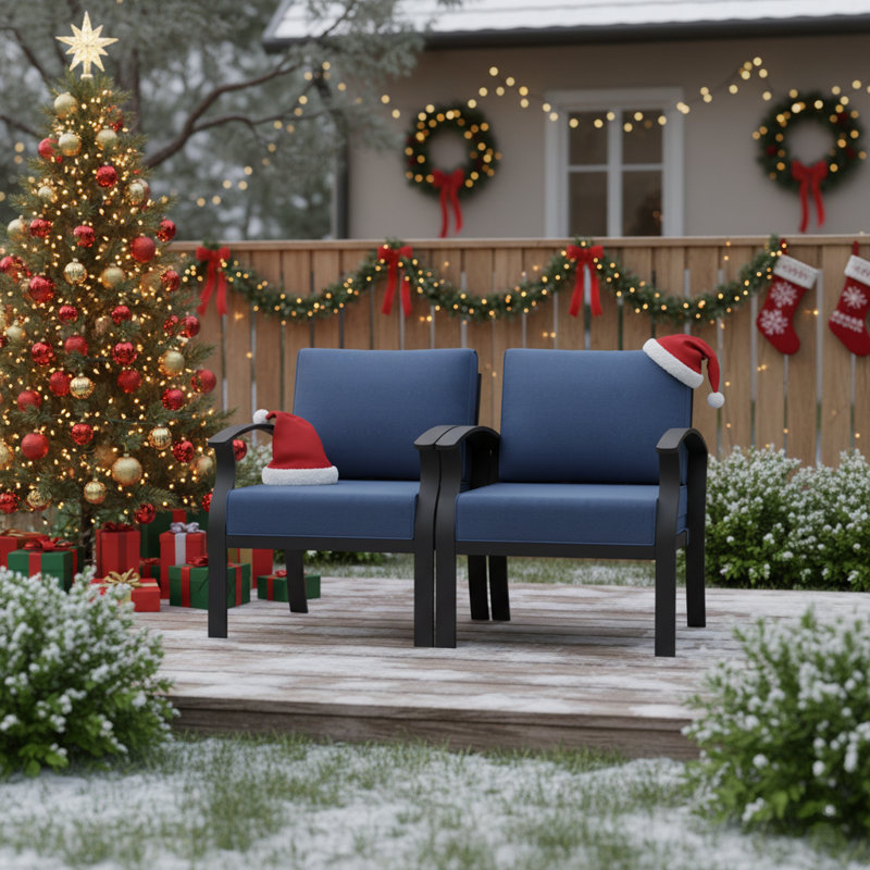 Mcknight Aluminum Outdoor Lounge Chair with Cushions, Blue