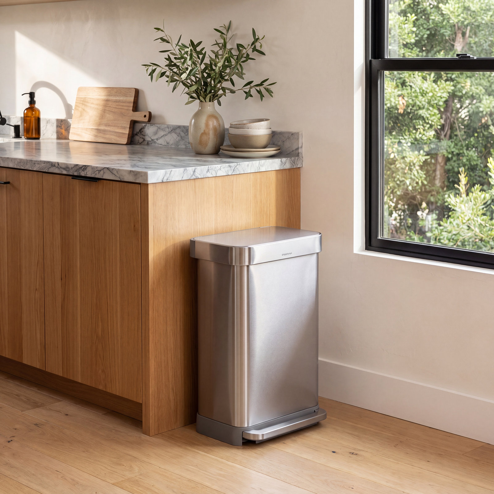 simplehuman 12gal Rectangular Step-On Can, Brushed