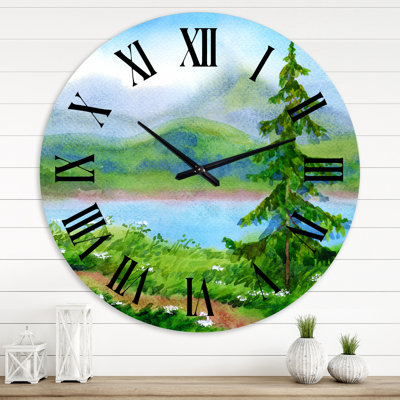 Paysage épinette près du sentier sur une colline - horloge murale traditionnelle