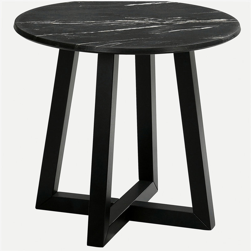 Enlow black circular marble texture smart side table