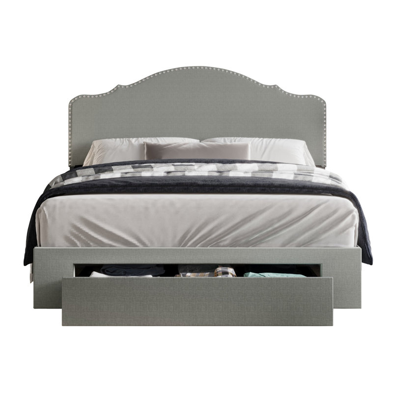 Lit à panneaux tapissier avec rangement Jabrien, Gris clair, Simple