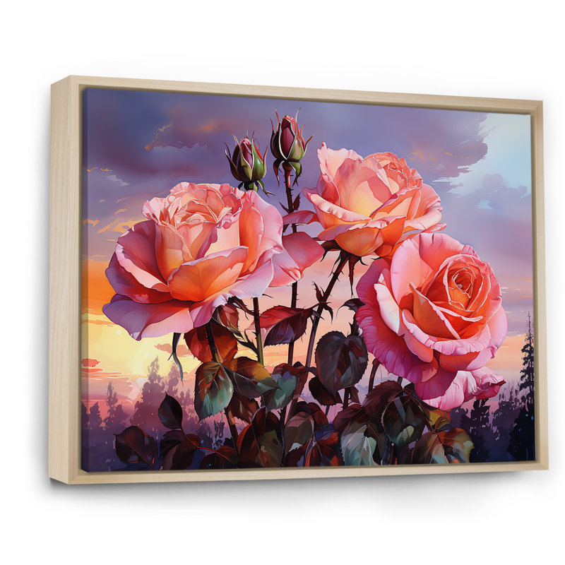Coral Roses Sunset I, Cadre naturel flottant, H 16 po x l 32 po x P 1 po