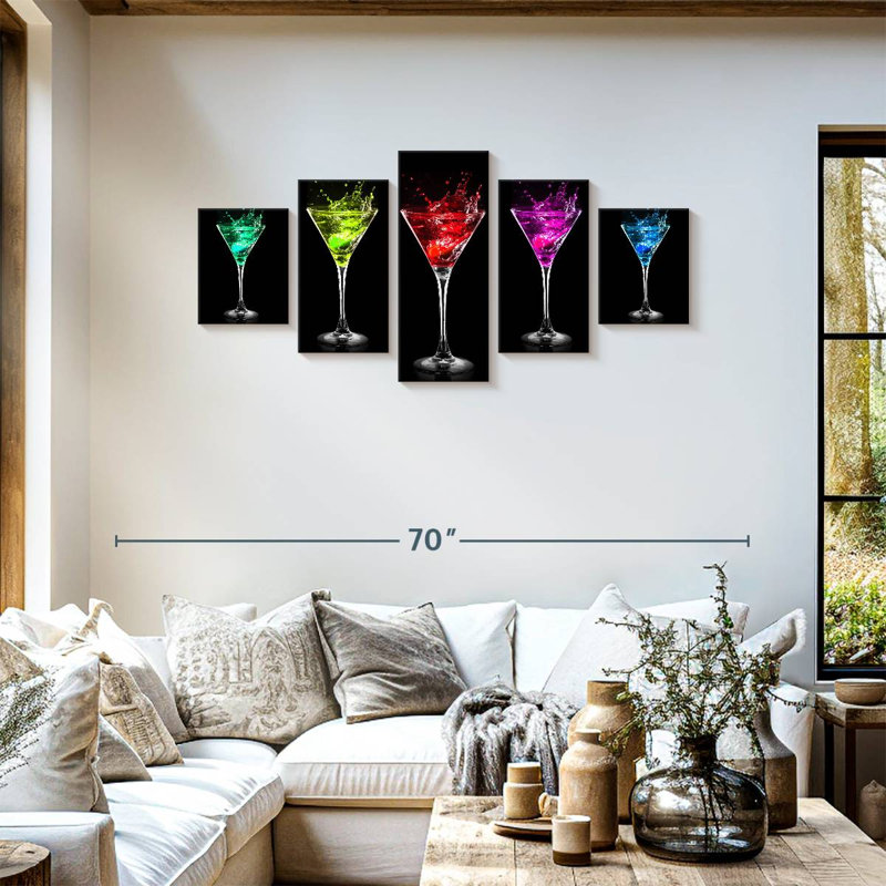 Cocktail Flashy Martinis sur toile, 5 pièces, H 24 po x l 55 po x P 1 po