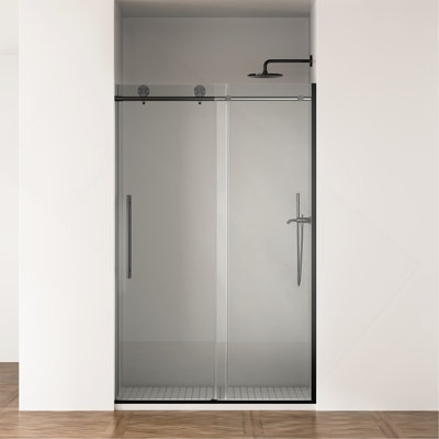 Porte de douche sans cadre, l 44-48 po x H 75 po, porte de douche coulissante avec porte de douche en verre trempé transparent de 5/16 po (8 mm), revêtement en nano-film anti-déflagrant, facile à nettoyer