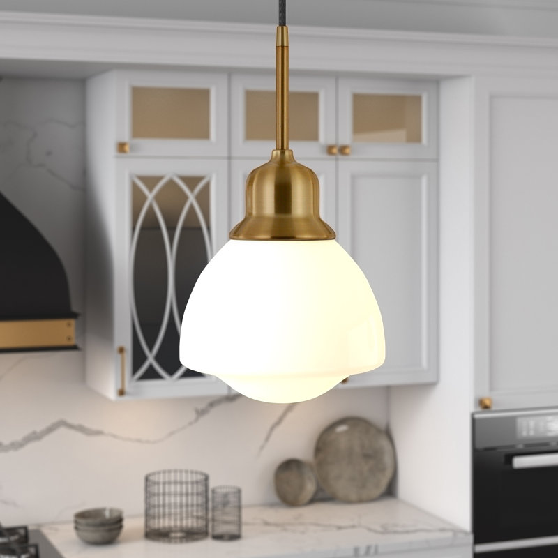 1 - Light Single Pendant, Brass, White