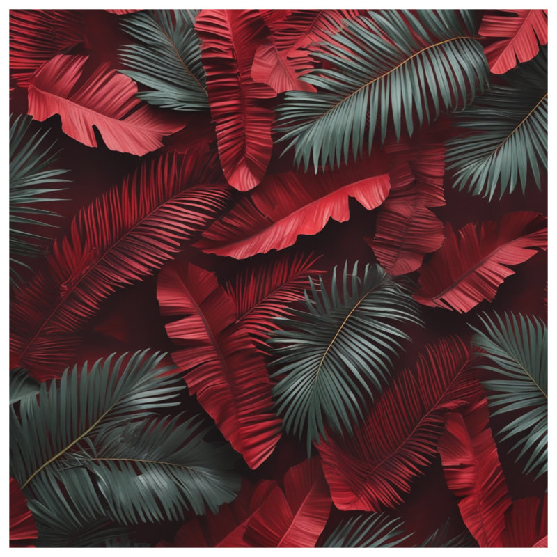 Tapis de bain rouge, vert, feuilles tropicales, L 34 po x L 21 po
