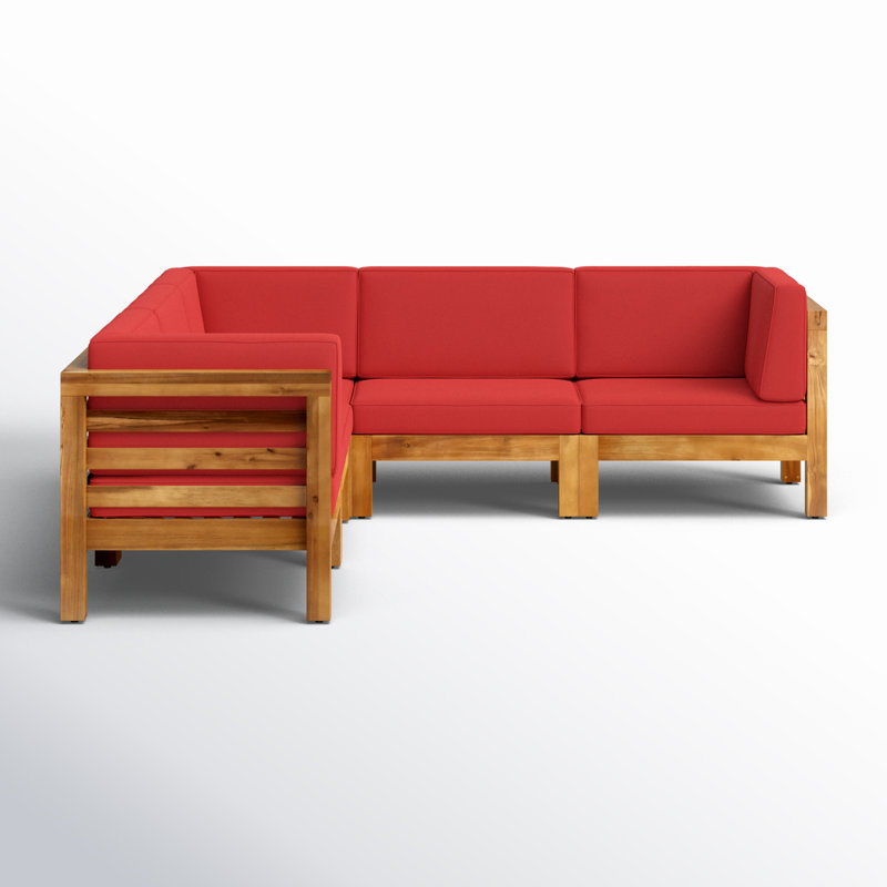 Canapé modulaire d'extérieur 30,25 po avec coussins, Structure brune / coussin rouge