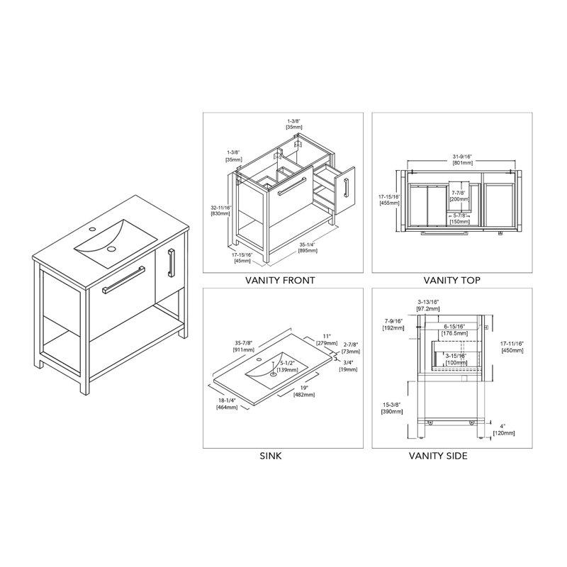 36'' Single Bathroom Vanity with Sink, Matte Grey